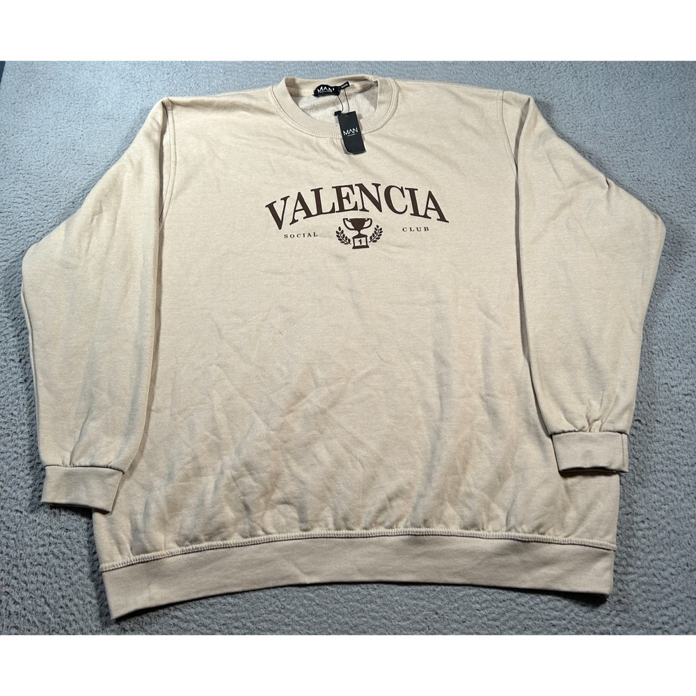 BoohooMAN Sweatshirt Mens 5XL Beige Graphic Valencia City Print Fleece Lined‎